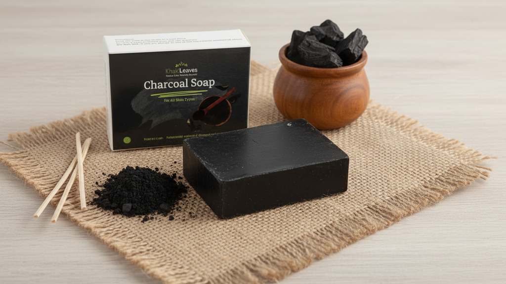 Khaki Leaves – Activated Charcoal Soap | Deep Detox & Oil-Free Clear Skin (100 g)